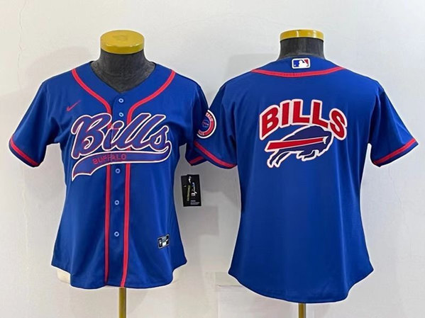 Women's Buffalo Bills Royal Team Big Logo With Patch Cool Base Stitched Baseball Jersey(Run Small)